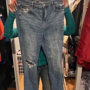 American Eagle Outfitters Blue Distressed Straight Leg Jeans